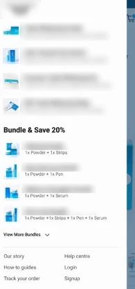 Página variante del test, con los detalles de la tienda difuminados