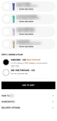 Página de control del test, con los detalles de la tienda difuminados